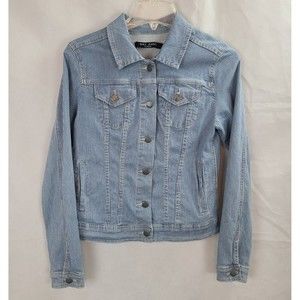 Max Jeans Women's (XS) Blue & White Striped Trucker Denim Jacket